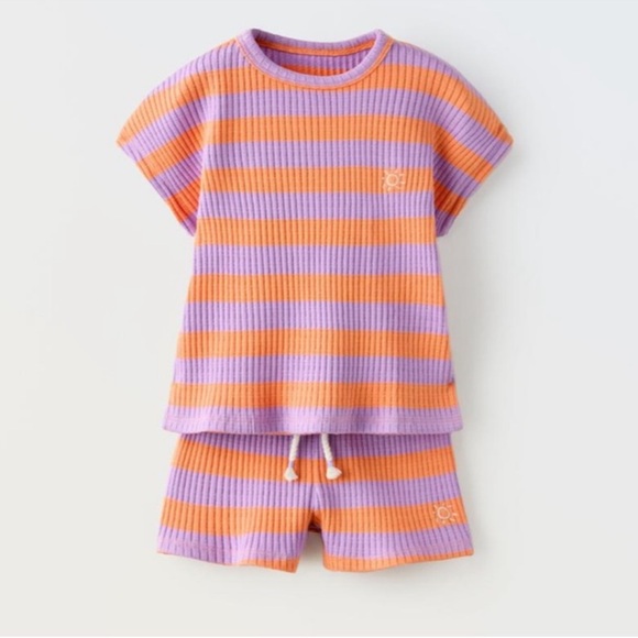 Zara | Matching Sets | Zara New Set Striped Orange And Purple Ribbed ...